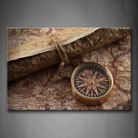 Small Compass Tied By Rope On Map Wall Art Painting Pictures Print On Canvas Art The Picture For Home Modern Decoration 
