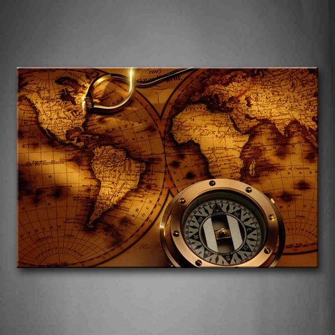Small Compass On Golden Map Wall Art Painting The Picture Print On Canvas Art Pictures For Home Decor Decoration Gift 