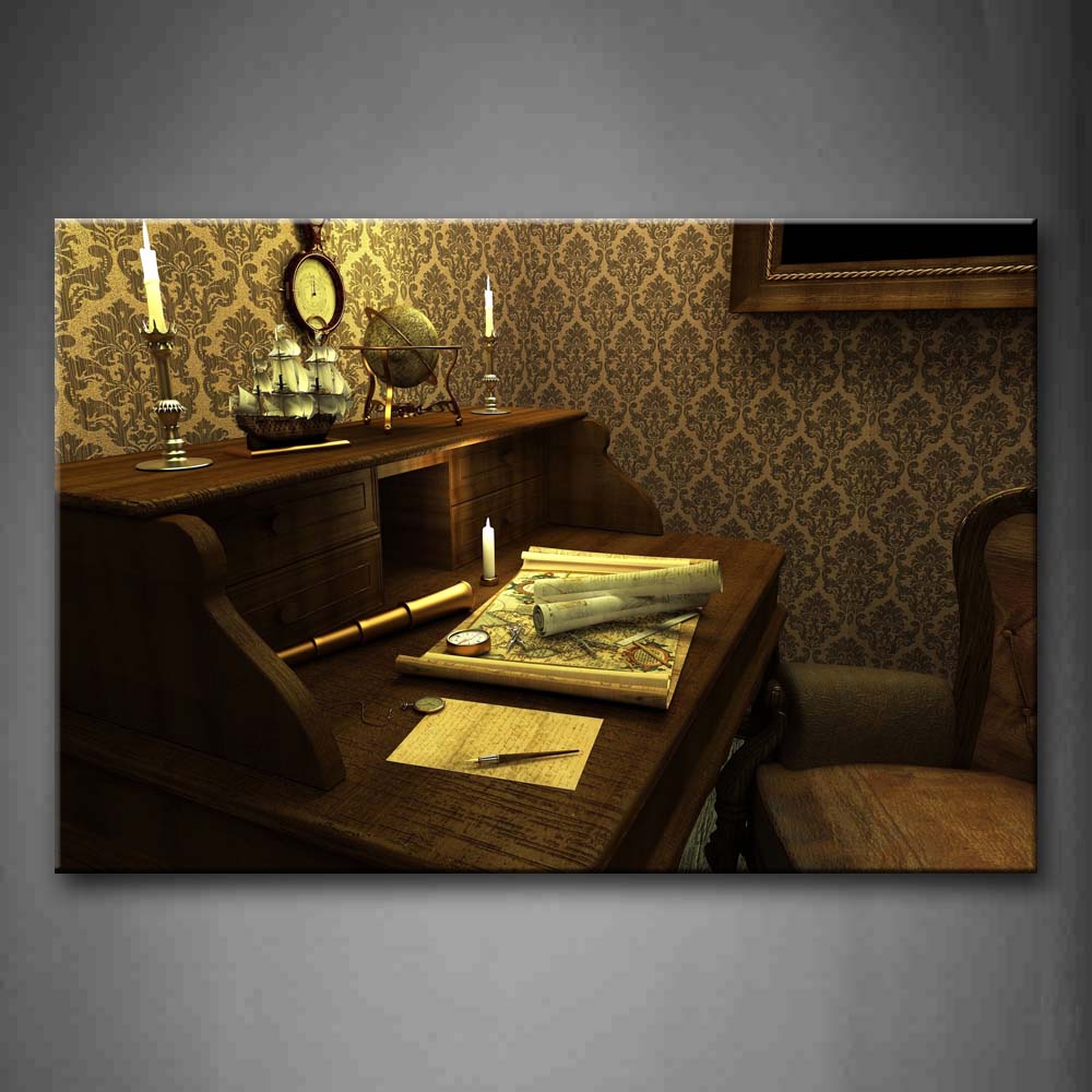 Map Candles Compass And Desk Wall Art Painting The Picture Print On Canvas Art Pictures For Home Decor Decoration Gift 