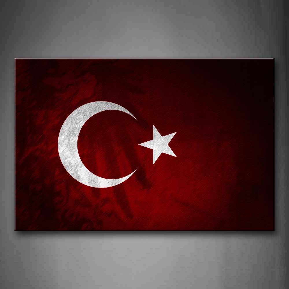 White Moon And Star In The Flag Of Turkey Wall Art Painting The Picture Print On Canvas Art Pictures For Home Decor Decoration Gift 