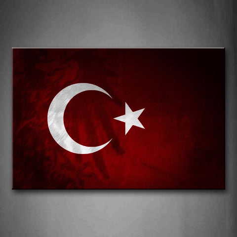 White Moon And Star In The Flag Of Turkey Wall Art Painting The Picture Print On Canvas Art Pictures For Home Decor Decoration Gift 