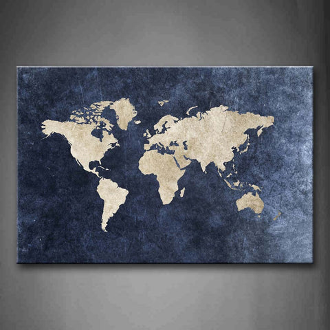 Map In White In Blue Background  Wall Art Painting The Picture Print On Canvas Art Pictures For Home Decor Decoration Gift 