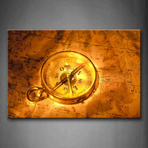 Small Compass On The Map In Golden Wall Art Painting The Picture Print On Canvas Art Pictures For Home Decor Decoration Gift 