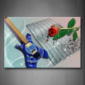 Rose In Red Blue Guitar And Book Wall Art Painting Pictures Print On Canvas Music The Picture For Home Modern Decoration 
