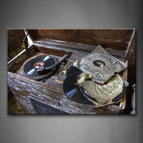 Vintage Disks On Old Wooden Box Wall Art Painting Pictures Print On Canvas Music The Picture For Home Modern Decoration 