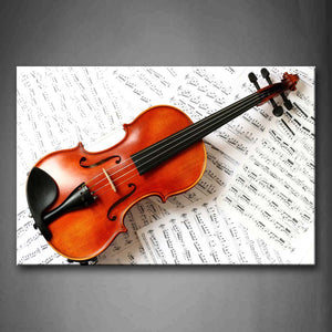Violin In Brown And Pile Of Papers Wall Art Painting The Picture Print On Canvas Music Pictures For Home Decor Decoration Gift 