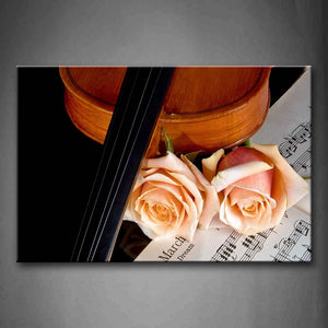 Two Roses In Pink Violin And Its Book Wall Art Painting Pictures Print On Canvas Music The Picture For Home Modern Decoration 