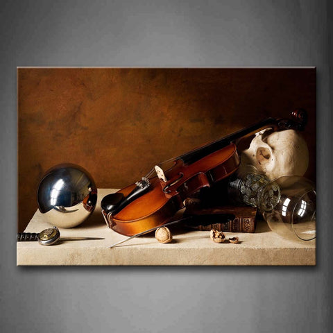 Cute Violin Wine Glass And Iron Ball Wall Art Painting The Picture Print On Canvas Music Pictures For Home Decor Decoration Gift 