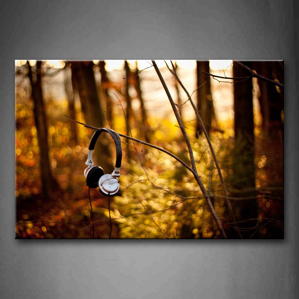 Headphones Hanging On The Bare Trunks Wall Art Painting Pictures Print On Canvas Music The Picture For Home Modern Decoration 