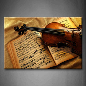 Brown Violin And Its Music On The Cloth Wall Art Painting The Picture Print On Canvas Music Pictures For Home Decor Decoration Gift 