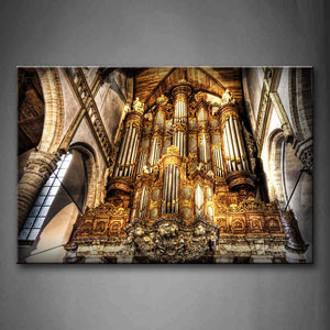 Pipe Organ In Golden In Luxurious Buildings Wall Art Painting The Picture Print On Canvas Music Pictures For Home Decor Decoration Gift 