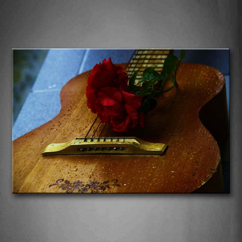 Water Drops On Guitar And Rose In Red Wall Art Painting Pictures Print On Canvas Music The Picture For Home Modern Decoration 
