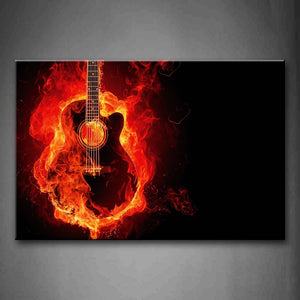 Cool Guitar In Black And Flame Wall Art Painting The Picture Print On Canvas Music Pictures For Home Decor Decoration Gift 