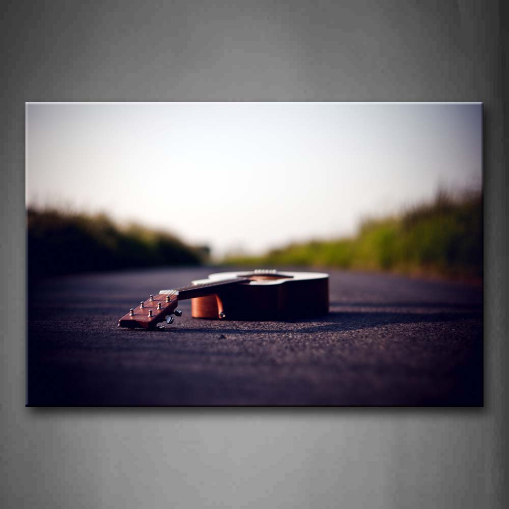 Guitar Lies On The Road In The Field Wall Art Painting Pictures Print On Canvas Music The Picture For Home Modern Decoration 