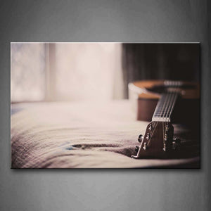 Guitar Lies On The Bed In White Wall Art Painting The Picture Print On Canvas Music Pictures For Home Decor Decoration Gift 