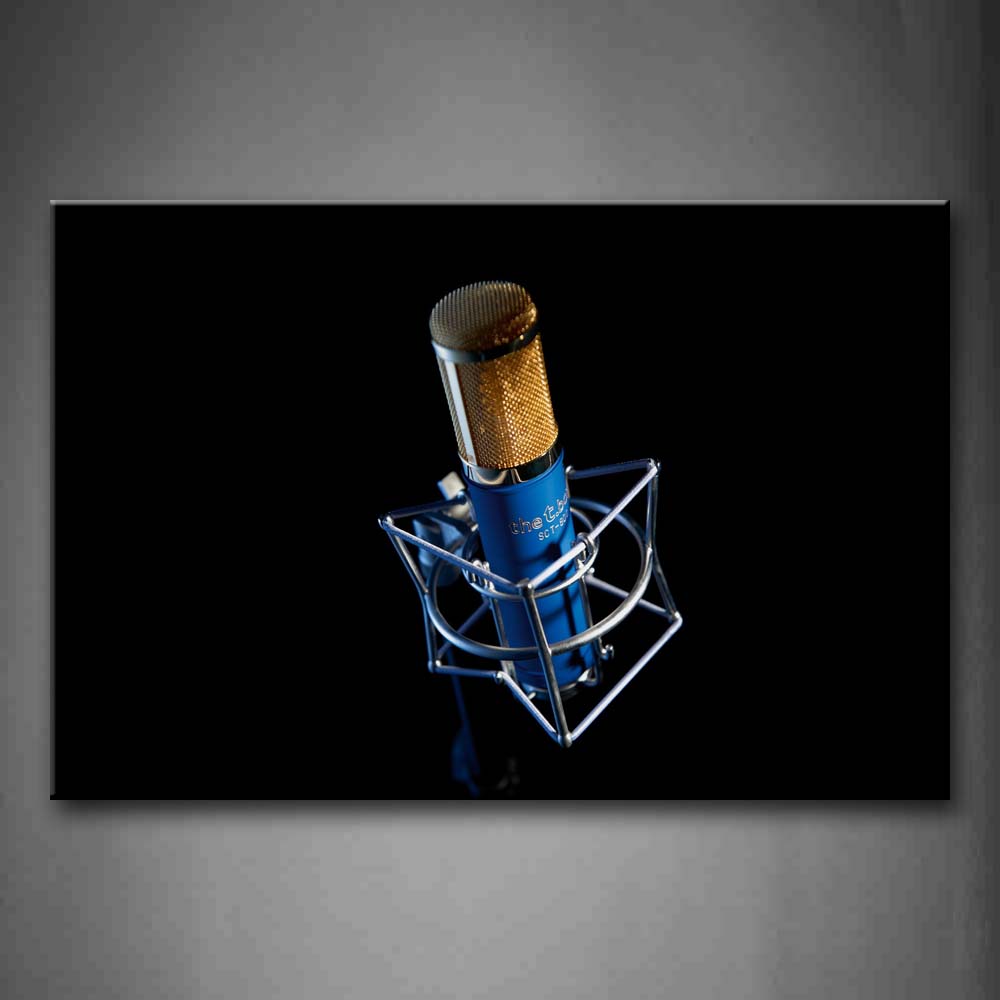 Microphone In Golden And Blue Wall Art Painting The Picture Print On Canvas Music Pictures For Home Decor Decoration Gift 