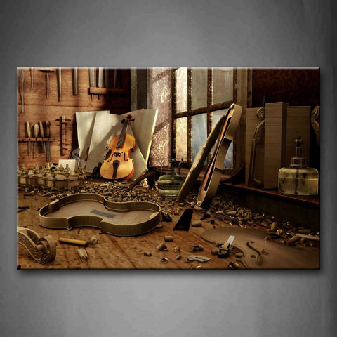 Violin Office With Lots Of Things On Ground Wall Art Painting The Picture Print On Canvas Music Pictures For Home Decor Decoration Gift 