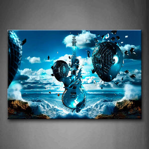 Blue Guitar And Loudspeaker Boxes In Height Wall Art Painting The Picture Print On Canvas Music Pictures For Home Decor Decoration Gift 