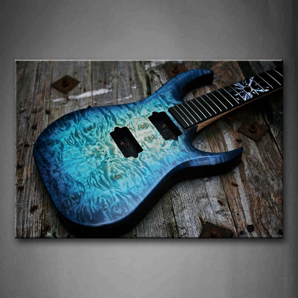 Guitar In Blue Looks Magical Lies On Wooden Wall Art Painting The Picture Print On Canvas Music Pictures For Home Decor Decoration Gift 
