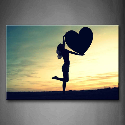 Slim Girl With A Huge Heart In The Field Wall Art Painting Pictures Print On Canvas Art The Picture For Home Modern Decoration 