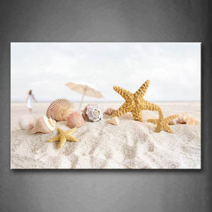 Starfish Little Umbrella And Shells On Beach Wall Art Painting The Picture Print On Canvas Art Pictures For Home Decor Decoration Gift 