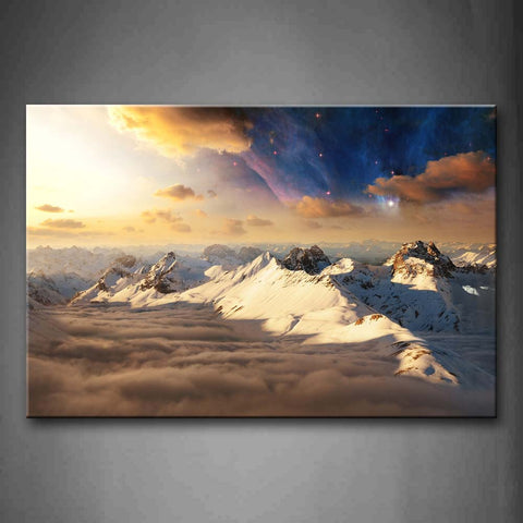 Snow Mountains Beautiful Sky Above Them Wall Art Painting Pictures Print On Canvas City The Picture For Home Modern Decoration 