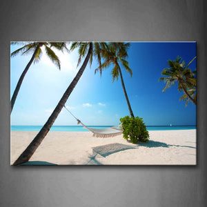 Waving Bed Hangs On Palms Trunks On Beach Wall Art Painting Pictures Print On Canvas Seascape The Picture For Home Modern Decoration 