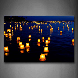 Plenty Of Bright Candles Over Lake At Night Wall Art Painting The Picture Print On Canvas City Pictures For Home Decor Decoration Gift 