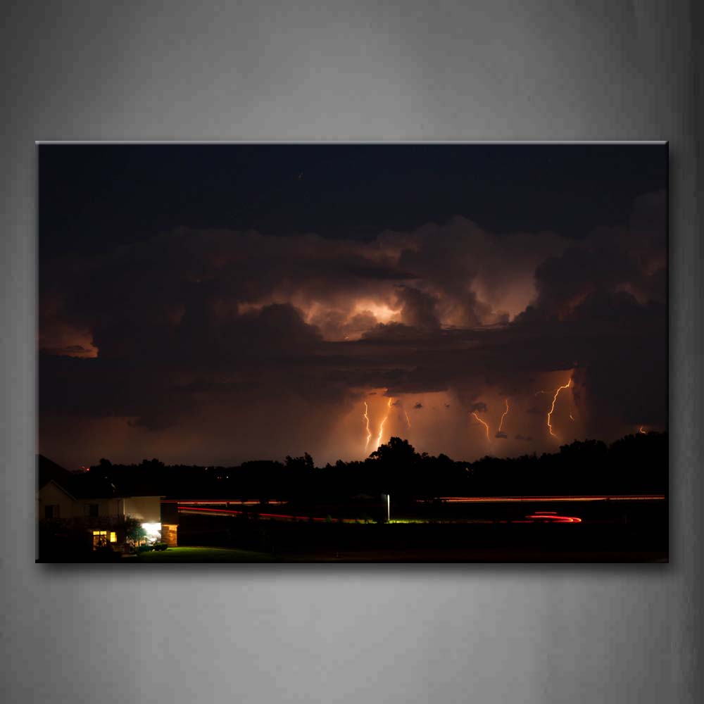 Horrible Lighing In The Dark Sky At Night Wall Art Painting The Picture Print On Canvas City Pictures For Home Decor Decoration Gift 