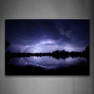 Lighting In The Dark Sky And Reflect On Water Wall Art Painting The Picture Print On Canvas City Pictures For Home Decor Decoration Gift 