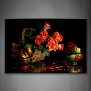 Vases And Basket With Bunch Of Red Flowers  Wall Art Painting The Picture Print On Canvas Flower Pictures For Home Decor Decoration Gift 
