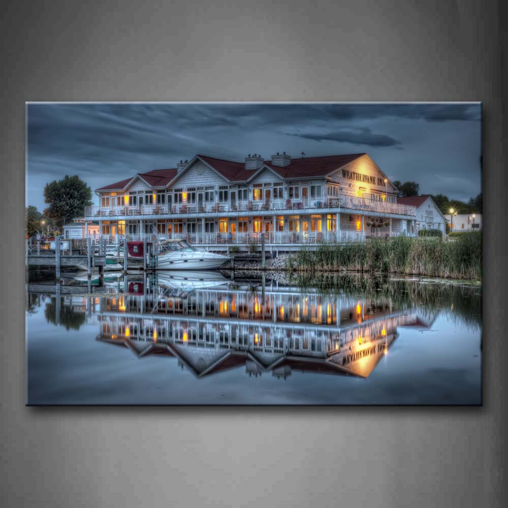 Quiet Houses And Its Reflection Over Water Wall Art Painting The Picture Print On Canvas City Pictures For Home Decor Decoration Gift 