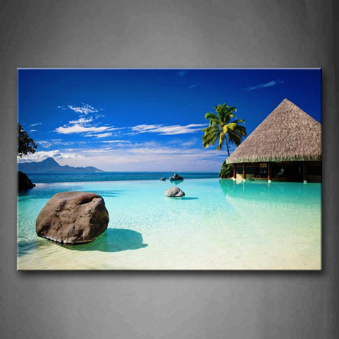 Stone Clear Water Palm And Tent In The Tropical Wall Art Painting Pictures Print On Canvas Art The Picture For Home Modern Decoration 