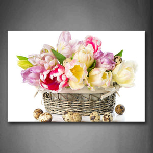 A Bunch Of Colorful Flowers And Some Bird Eggs Wall Art Painting The Picture Print On Canvas Flower Pictures For Home Decor Decoration Gift 