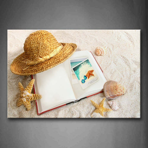 Straw Shells Starfish And Thick Book Wall Art Painting Pictures Print On Canvas Art The Picture For Home Modern Decoration 