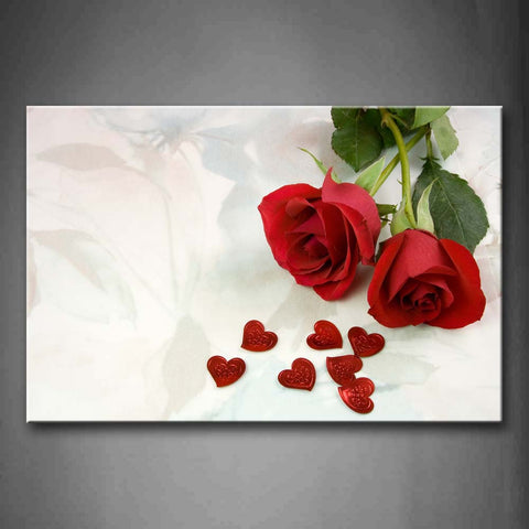 Two Wonderful Roses And Some Heart Shape Things Wall Art Painting Pictures Print On Canvas Flower The Picture For Home Modern Decoration 
