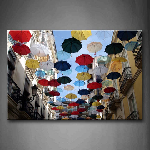 Umbrellas In Different Color Floating In Height Wall Art Painting The Picture Print On Canvas Art Pictures For Home Decor Decoration Gift 