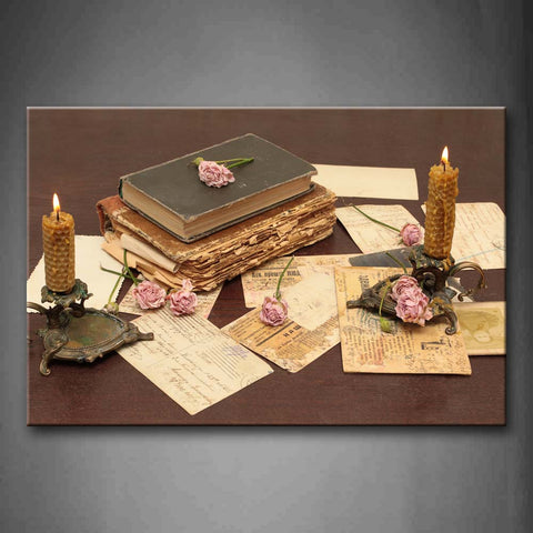 Postcards Candles And Shabby Books Wall Art Painting Pictures Print On Canvas Art The Picture For Home Modern Decoration 