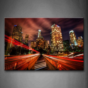 Red Timelapses And Tall Buildings At Night Wall Art Painting Pictures Print On Canvas City The Picture For Home Modern Decoration 