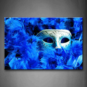 Blue Feathers And Beautiful Mask In It Wall Art Painting Pictures Print On Canvas Art The Picture For Home Modern Decoration 