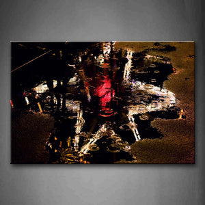 Beautiful Reflaction On Puddle At Night  Wall Art Painting The Picture Print On Canvas Art Pictures For Home Decor Decoration Gift 