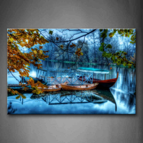 Beautiful Trees And Little Boats On Water Wall Art Painting The Picture Print On Canvas Seascape Pictures For Home Decor Decoration Gift 