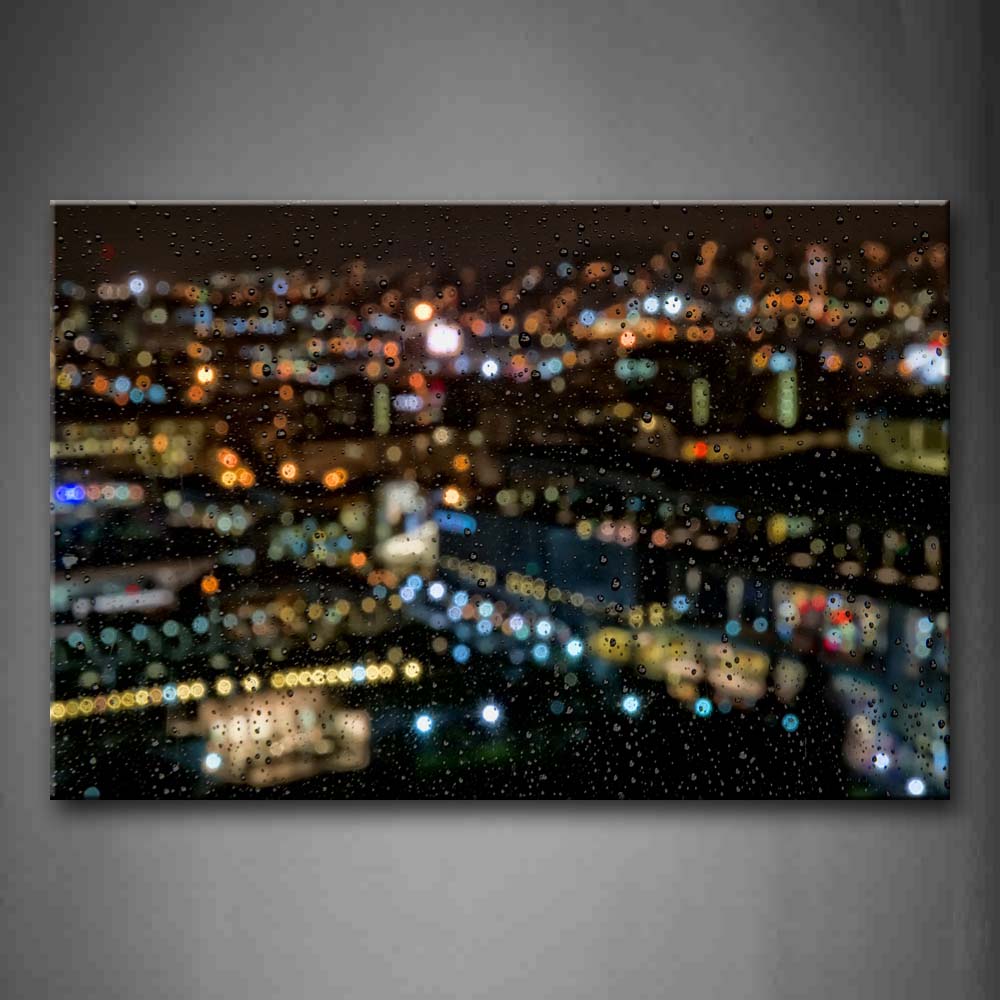 Rain Drops On The Galss And City Night Scenic Wall Art Painting Pictures Print On Canvas City The Picture For Home Modern Decoration 