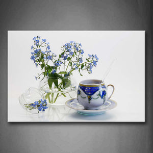 Bunch Of Blue Flowers And Pretty Cup Wall Art Painting The Picture Print On Canvas Art Pictures For Home Decor Decoration Gift 