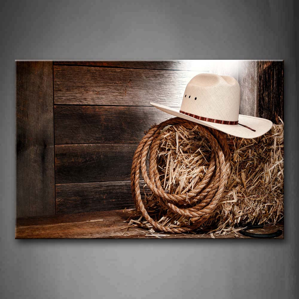 Cowboy'S Cap And Rope On The Wooden  Wall Art Painting The Picture Print On Canvas Art Pictures For Home Decor Decoration Gift 