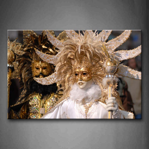 Beautiful Woman With Mask In Golden Looks Nice Wall Art Painting The Picture Print On Canvas Art Pictures For Home Decor Decoration Gift 