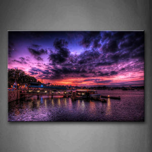 Colorful Sunset Glow And Boat On Water Wall Art Painting The Picture Print On Canvas City Pictures For Home Decor Decoration Gift 