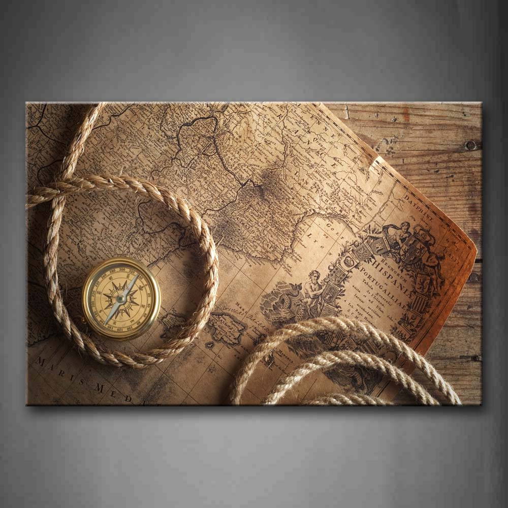 Rope Little Compass And Map Wall Art Painting The Picture Print On Canvas Art Pictures For Home Decor Decoration Gift 