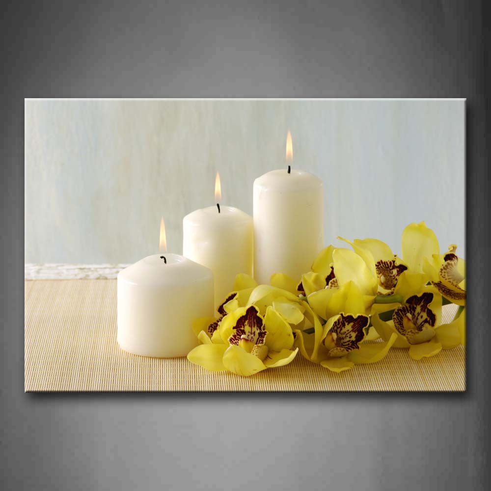 White Candles And Yelow Flowers On Mat Wall Art Painting The Picture Print On Canvas Art Pictures For Home Decor Decoration Gift 