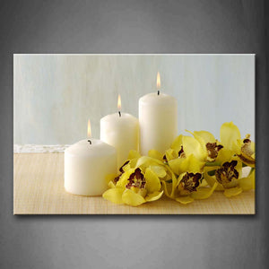 White Candles And Yelow Flowers On Mat Wall Art Painting The Picture Print On Canvas Art Pictures For Home Decor Decoration Gift 